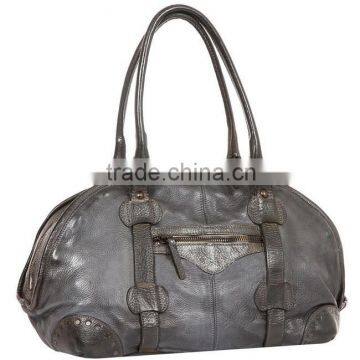 MD6035 light grey zipper open leather tote bag,old ladies leather tote bag