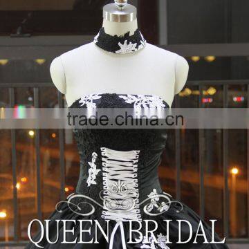Real Works Strapless Black and White Wedding Dresses 2015 Ball Gown photo-4