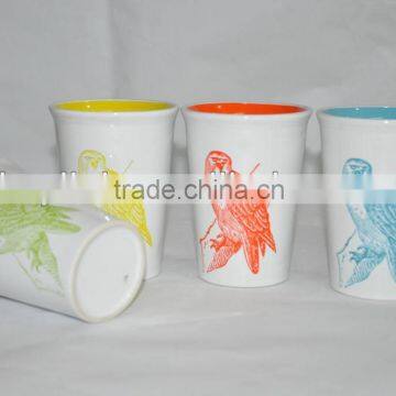 bird design ceramic double wall mug