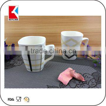 china factory transfer parper printed white square new bone china mug porcelain coffee mug