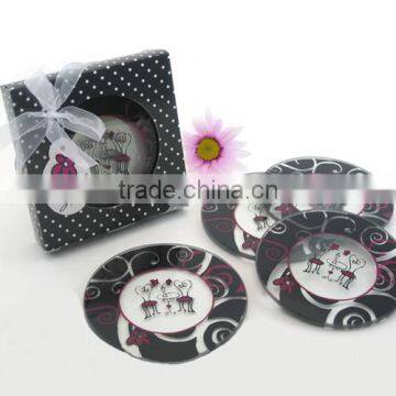 Crystal glass black color printed cup coaster round table glass coaster for decoration