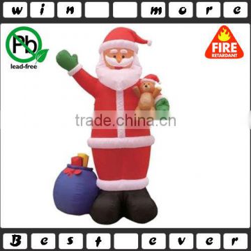 outdoor standing inflatable Santa Claus holding bear X-mas inflatable standing Santa Claus with gift bag