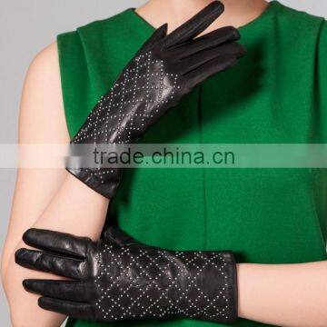 Women's long GENUINE Kid leather opera evening gloves with studs