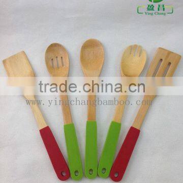 wholesale bamboo kitchen spoons with silicone handle