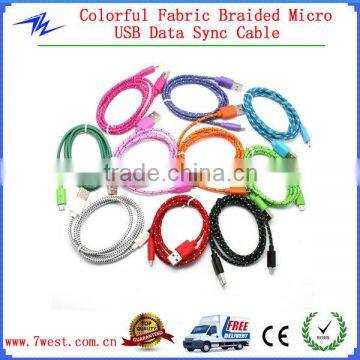 Colorful Fabric Braided Charging and data transmission Cable for Micro usb