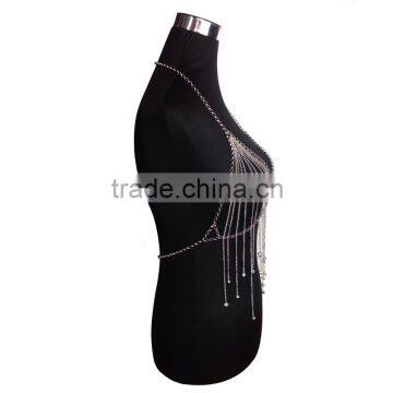 Multi Chain Necklace Long European And American Big Exaggerated Alloy Body Chain Tassel Silver Crystal Necklace photo-4