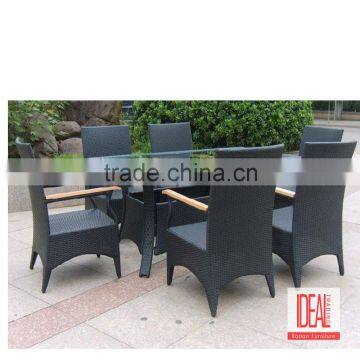 Outdoor swimming pool party square table and rattan arm chair wicker garden furniture