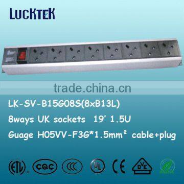 1.5U 19inch UK 8Ways PDU with switch,power distribution unit