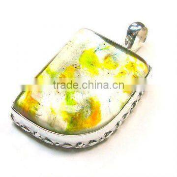 925 Sterling Silver Dichroic Glass Semi Precious Gemstone Pendant