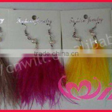 Colorful Ostrich Feather White Pearl Earrings