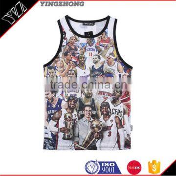 2016 hot sale latest design 3D sublimated tank tops/180 gsm slim fit screen printed gym singlet/ stringer vest for men's