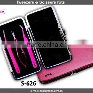 Magenta Matching Eyelash Extension Tweezers In Magnetic Case / Get Customized Designed Lash Tweezers Kits From ZONA PAKISTAN