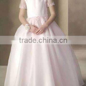 Best seller cap sleeves pink organza embroidery flower girl dress A2512