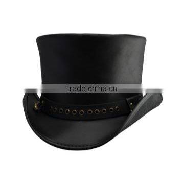 NEW BLACK GENUINE LEATHER TOP HAT