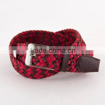 Brown Leather Red Cotton Mesh Weave Belt photo-5