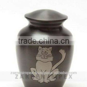 Cat Print Slate 7" Brass Pet Cremation Urn
