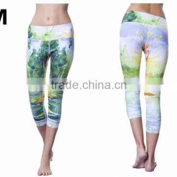 Sublimation Printing Custom Design Cropped Yoga Pants Capri Leggings