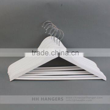 5PS/SET White Half Shiny With Bar Wooden Clothes Top Hangers