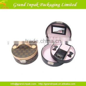 Round shape storage jewelry case jewelry box with mirrow and clasp