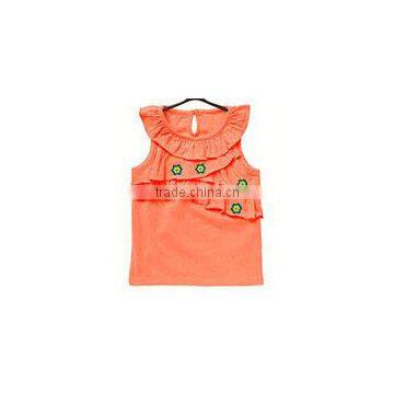 girls t-shirt kids cotton Ruffle Tank top orange red soft tees little girls wholesale