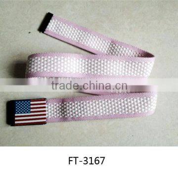 Popular America Flag Buckle Fabric Belts, Pink Girls Webbing Belts FT-3167