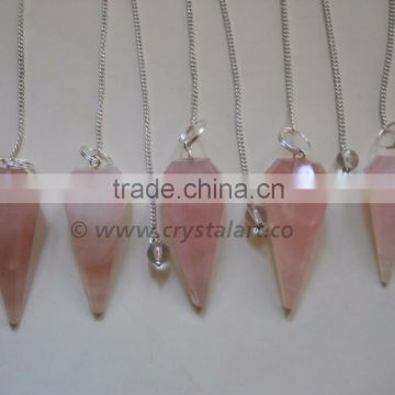 ROSE QUARTZ 6 FACETED PENDULUM