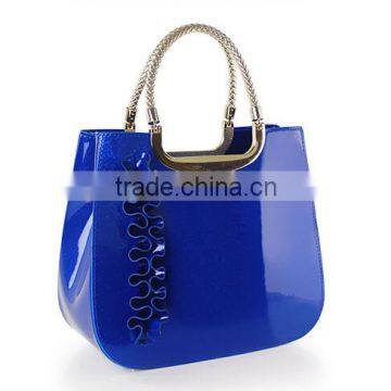 2014 high quality pu leather tote bag shiny patent leather tote bags woman