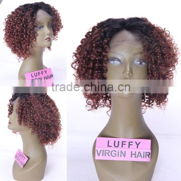 Two tone color afro kinky curly brazilian 1b/#30 ombre lace front wig