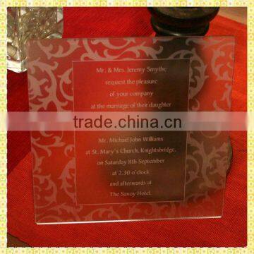 Customized Engraved Glass Invitation Design For Wedding Guest Souvenir Gifts