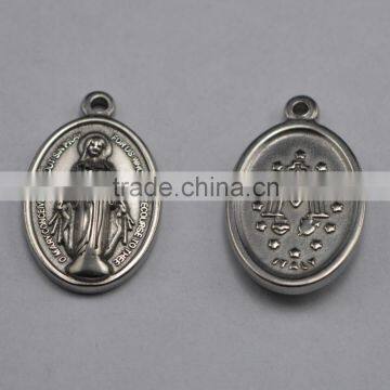 Catholic charm pendant stainless steel madonna oval findings medal