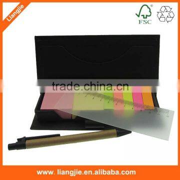 Sticky notes,memo pad with stationery set ballpen and plastic ruler in craft case