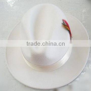 Mens Hat 100% Wool Wide Round Brim Fedora Cap Satin Feather Band Black photo-5