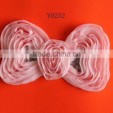 chiffon fabric flowers making , sequin bead flower applique