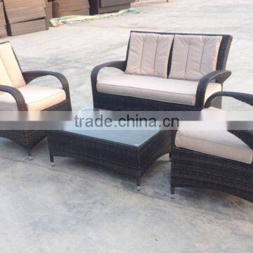 2016 New Design Outdoor Garden Rattan Wicker Patio Furniture Set Love Seat and Chair Sofa Furniture Seat Brown with Cushion