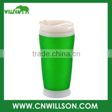 Cheap Double Wall Unbreakable Plastic Coffee Tumbler with Flip PP Lid