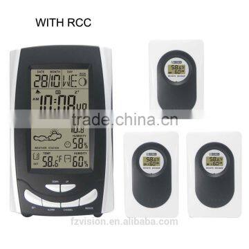 radio controlled weather station clock,RF Wireless RCC Weather Station Clock Thermometer with 3 Remote Sensors