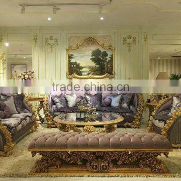 European Romantic and Sweet Style Royal Sofa Set, Wooden Flower Carved Living Room Sectional Sofa Set photo-2