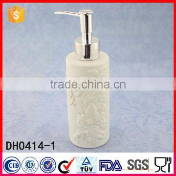 Elegant design embossed liquid bottle bathroom accessories ceramic soap dispenser