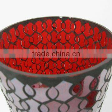 Wedding Gift Red Mosaic Chinese Vase Glass Cylinder photo-4