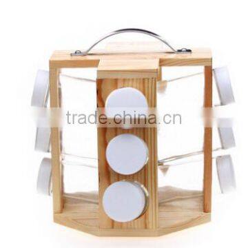 rotatable bamboo spice rack set with glass jar