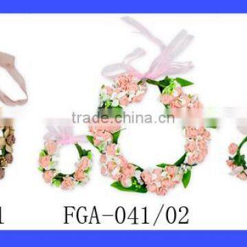 Beautiful Pink Wedding Flower Girl Head Hair Wreath And Matching Bracelet photo-6