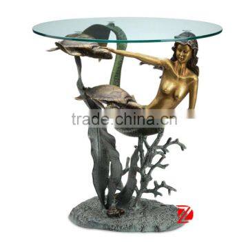 Bronze mermaid table base art home decor