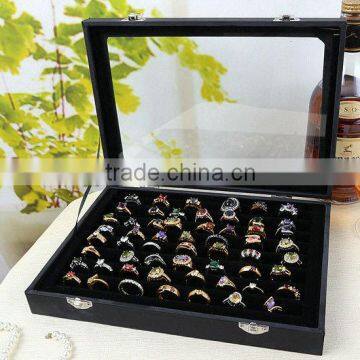 Black Wooden Leather Jewelry Display Stand Ring Tray photo-2