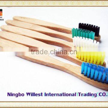 Multi color oval soft bristle bamboo thin handle toothbrush for kids