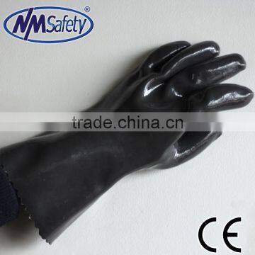 NMSAFETY smooth grey pvc full coated glove with long cuff pvc oil resistant gloves