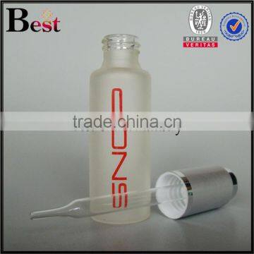 China Fancy Logo Screen Printing Frosted 30ml Glass Silver Aluminum Dropper Bottle With Pipette Cosmetic Packaging photo-2