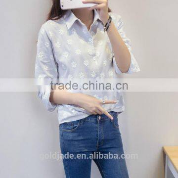 New Design 100% Cotton Plain Dyed Blouse / Formal Shirt For Women photo-3