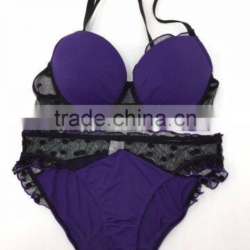 Sexy Purple bra set with Transparent Lace Purple Underwear and panties for women