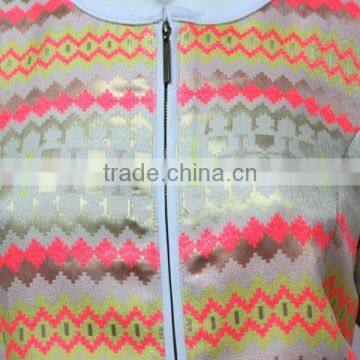 Bulk Wholesale Round Neck Jacquard Women Jacket With Gold Metal photo-2