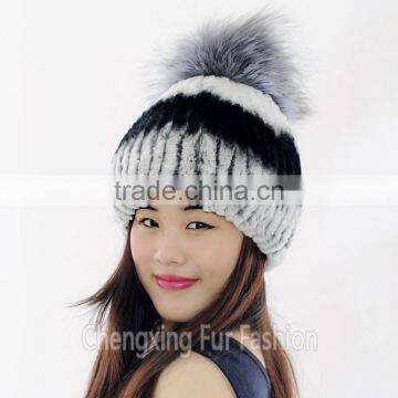 CX-C-02B Genuine Rex Rabbit Fur Knitted Hat photo-3